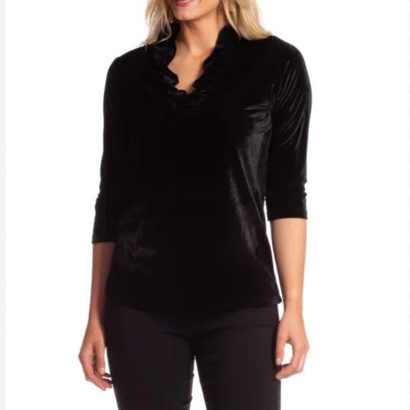Duffield Lane Tops - Duffield Lane Rockford Ruffle Black Velvet Top